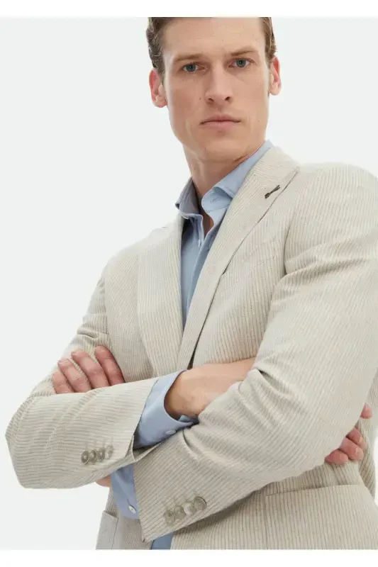 Беж чизиқли Zeroweight Slim Fit пахта аралаш курткалари - 4