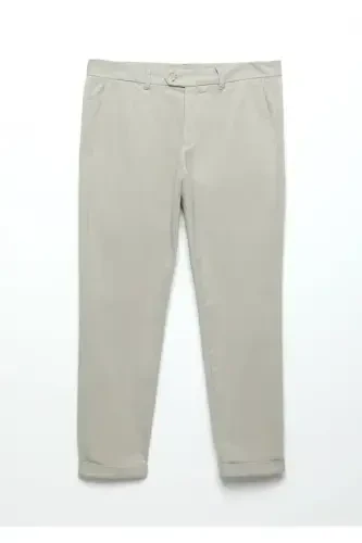 Беж рангли, оддий тўқима, Regular Fit, кэжуал, пахта аралашмасидан тикилган шим - 6