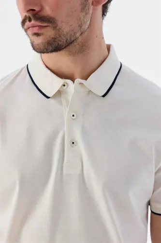 Бежевая футболка-поло Slim Fit из 100% хлопка - 3