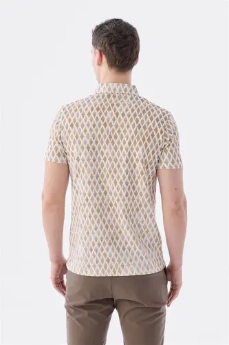 Бежевая футболка-поло slim fit с узором - 2