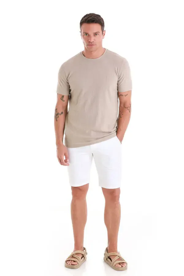 Бежевая футболка с жаккардовым узором, стандартный крой, круглый вырез - 2