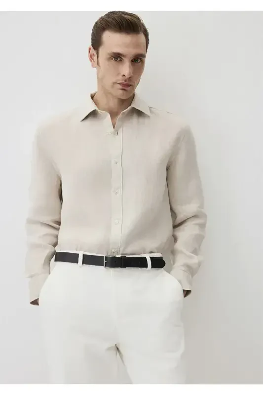 Бежевая льняная рубашка Regular Fit / Стандартный крой 021149 - 3