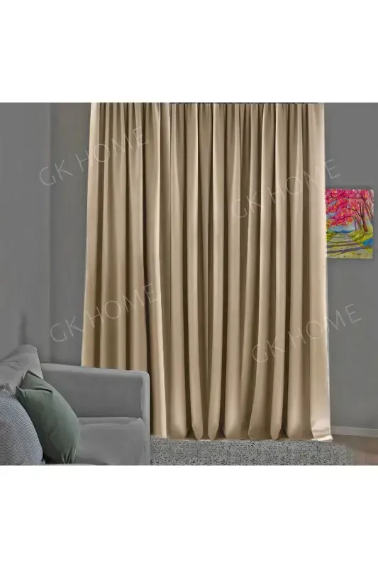 Бежевая Светлая Норка Блэкаут Штора, Затемняющая Светонепроницаемая Штора, Прямая Строчка (Одиночная Штора) - Бежевый - 2