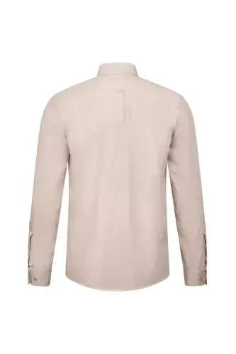 Бежевая хлопковая рубашка-фланель slim fit с длинным рукавом - 2