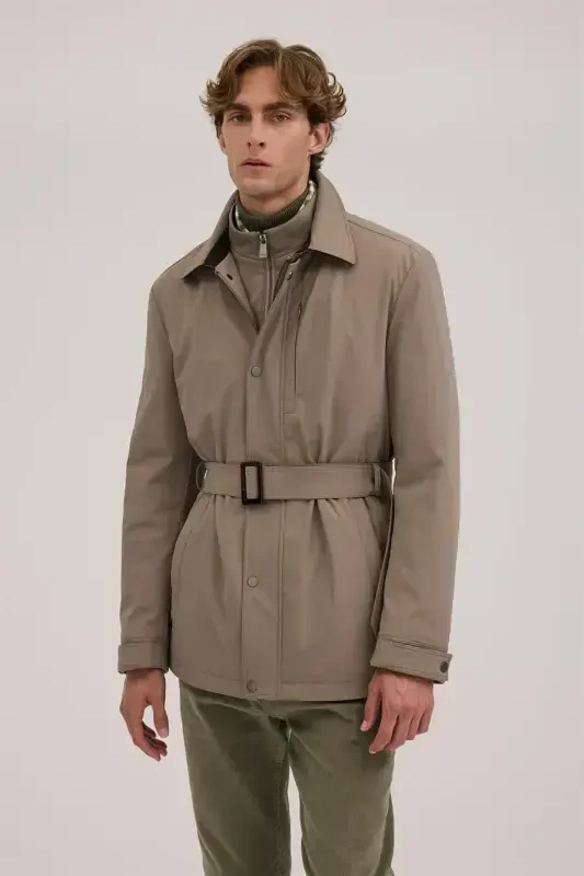 Бежевое Комфортное Монто с Воротником 