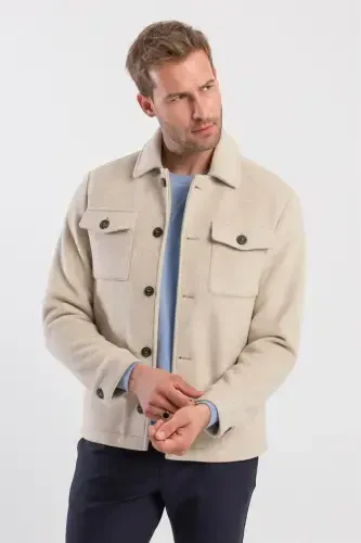 Бежевое комфортное пальто из шерсти с детским воротником - JAKAMEN (1)