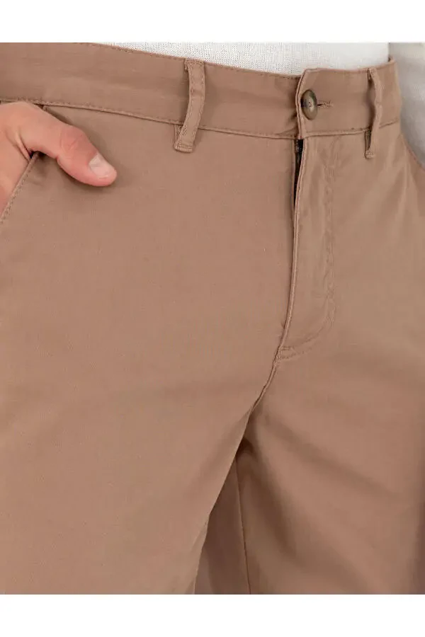 Бежевые брюки из канваса Slim Fit - 5