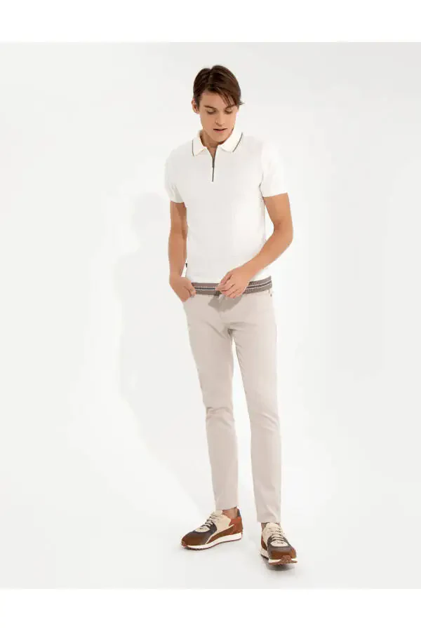 Бежевые брюки из канваса Slim Fit - 1