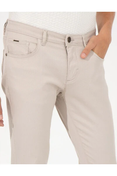 Бежевые брюки из канваса Slim Fit - 5