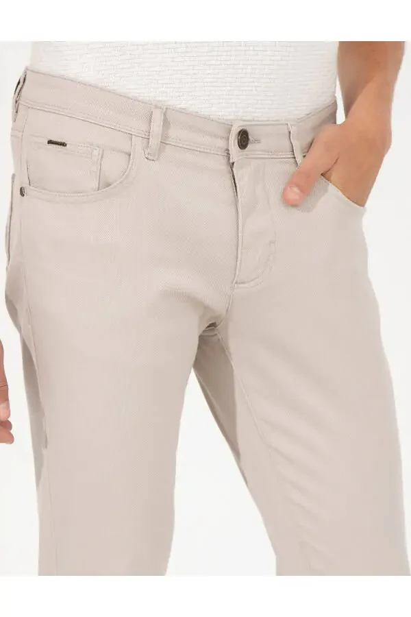 Бежевые брюки из канваса Slim Fit - 5