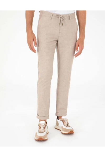 Бежевые брюки из канваса Slim Fit - 2