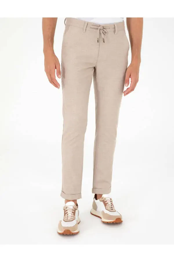 Бежевые брюки из канваса Slim Fit - 2