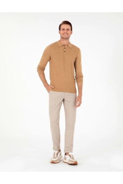 Бежевые брюки из канваса Slim Fit - 3