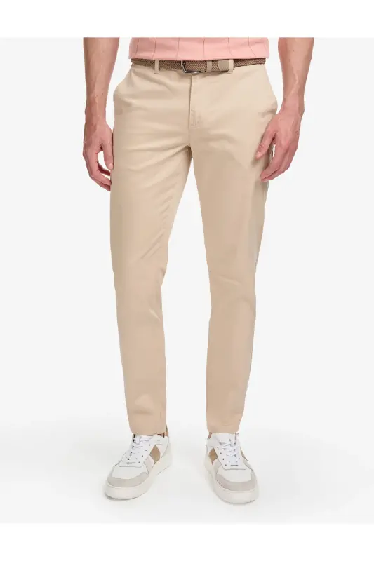 Бежевые брюки из канваса Slim Fit - 2