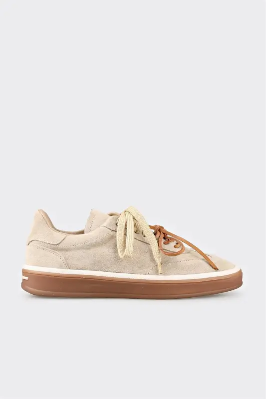 Бежевые кожаные кроссовки - Бежевый - ELLE SHOES