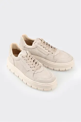 Бежевые кожаные женские кроссовки — бежевые - ELLE SHOES (1)