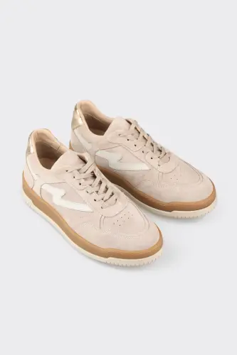 Бежевые кожаные женские кроссовки — бежевый - ELLE SHOES (1)
