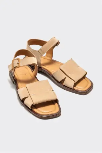 Бежевые кожаные женские сандалии - ELLE SHOES (1)