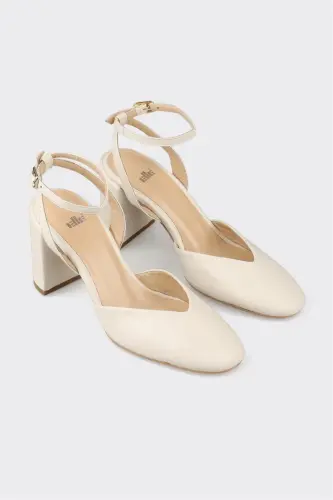 Бежевые кожаные женские туфли на каблуке - ELLE SHOES (1)
