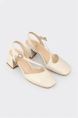 Бежевые кожаные женские туфли на каблуке - ELLE SHOES (1)