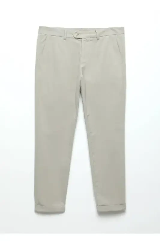 Бежевые прямые хлопчатобумажные брюки regular fit. - 6