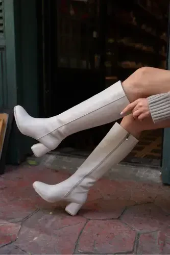 Бежевые женские сапоги-Бежевый - 5