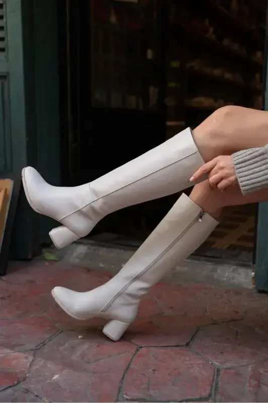 Бежевые женские сапоги-Бежевый - 5