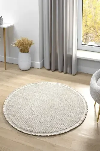 Бежевый Круглый Современный Ковер с Бахромой BEIGE CIRCLE-Beige 3 - ELIZ HOME (1)