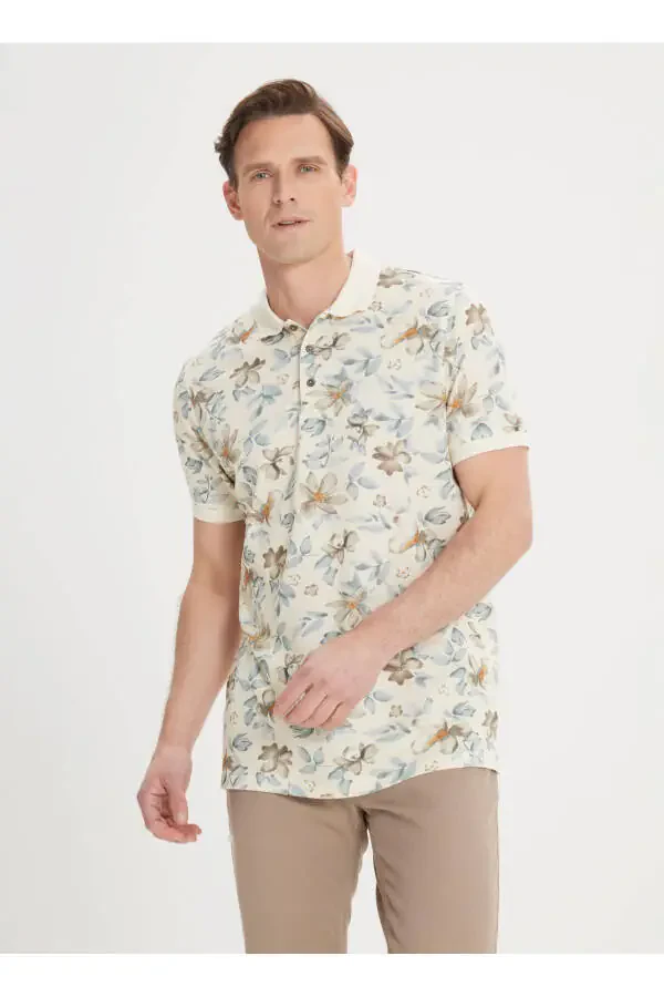 Бежевый - Норковый Мужской Поло T-shirt 4a4824200040 - 1