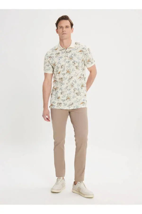 Бежевый - Норковый Мужской Поло T-shirt 4a4824200040 - 2