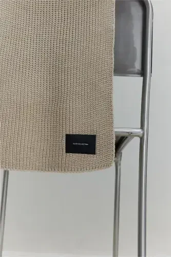 Бежевый Однотонный Вязаный Трикотажный Шарф-Бежевый - 3