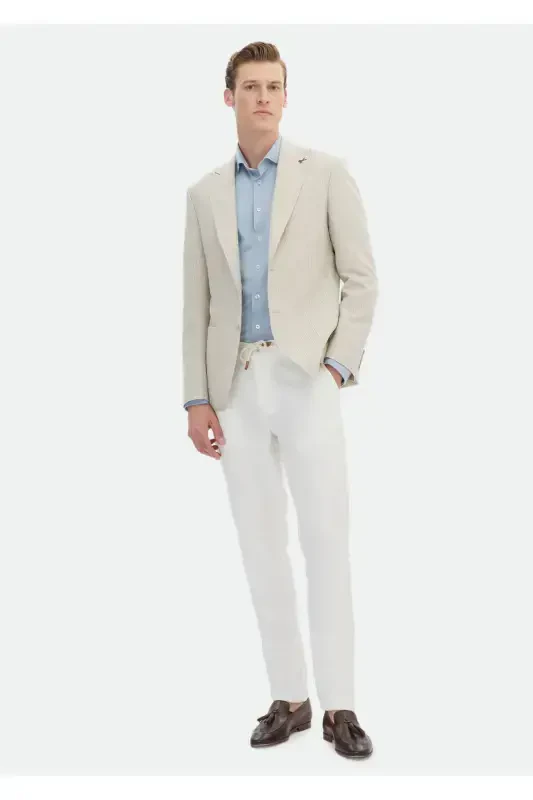 Бежевый полосатый пиджак Zeroweight Slim Fit из хлопковой смеси - 2