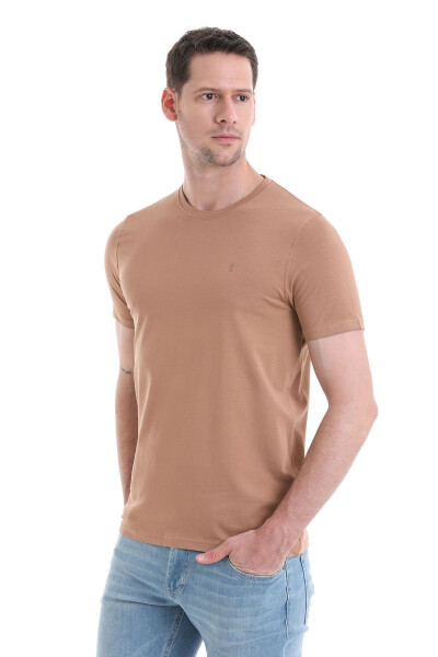 Бежевый Regular Fit Прямой хлопковый Воротник-поло Т-shirt - 3