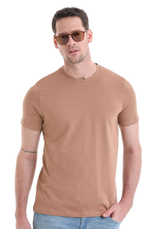 Бежевый Regular Fit Прямой хлопковый Воротник-поло Т-shirt - 4