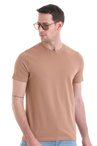 Бежевый Regular Fit Прямой хлопковый Воротник-поло Т-shirt - 5