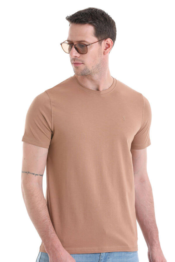 Бежевый Regular Fit Прямой хлопковый Воротник-поло Т-shirt - 5