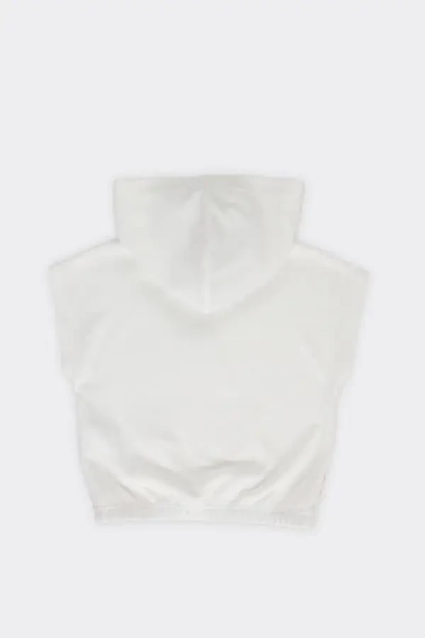 Бежевый худи с капюшоном, кенгуру карманом и принтом девочки. - 3