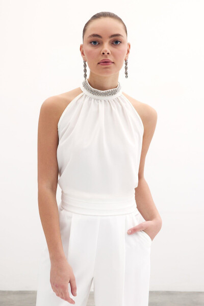 Безрукавка с аксессуаром на воротнике - ЭКРУ - 5