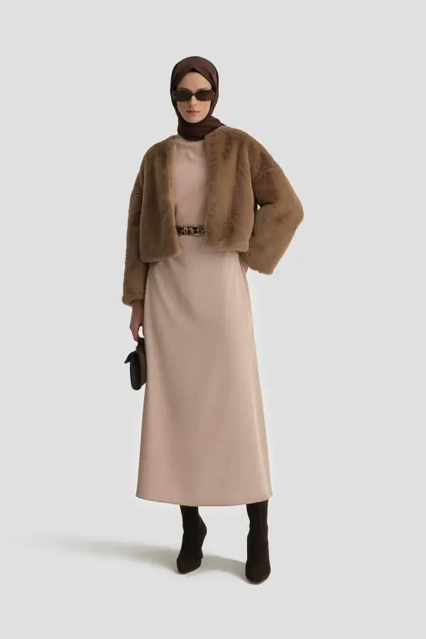 Безрукавное базовое платье 24kh9926 Бежевый - 2