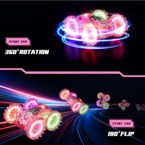 BFUNTOYS Amphibious Remote Control Car for Water or Land Play, RC Car for Kids Girls with LED Lights 4WD Stunt Car Pink Pool Toys with 70/36Minutes Play 2Batteries, 360°Rotation, 180°Flip, 2.4GHz Remote - 4