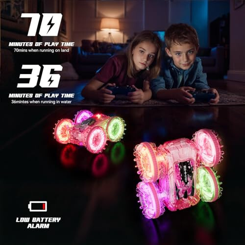 BFUNTOYS Amphibious Remote Control Car for Water or Land Play, RC Car for Kids Girls with LED Lights 4WD Stunt Car Pink Pool Toys with 70/36Minutes Play 2Batteries, 360°Rotation, 180°Flip, 2.4GHz Remote - 5