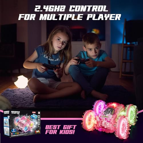 BFUNTOYS Amphibious Remote Control Car for Water or Land Play, RC Car for Kids Girls with LED Lights 4WD Stunt Car Pink Pool Toys with 70/36Minutes Play 2Batteries, 360°Rotation, 180°Flip, 2.4GHz Remote - 6