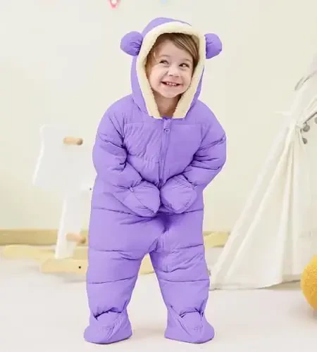 BFUSTYLE Baby Qor kostyumi 0-24 oylik Qishki Kiyimlar Go'dak O'g'il Qiz Puffer Kurtka Yangi tug'ilgan chaqaloq uchun Kaputli Bir qismli Palto - 4