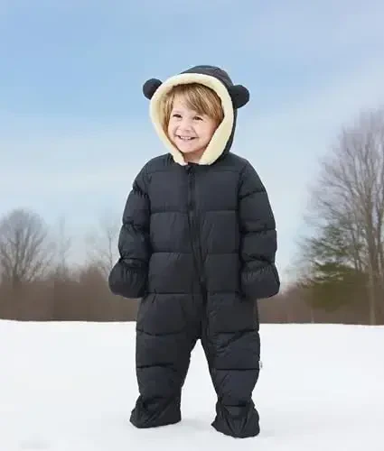 BFUSTYLE Chaqaloq qor kostyumi 0-24 oy Qishki kiyimlar Go'dak o'g'il qiz Puffer kurtka Yangi tug'ilgan chaqaloqlar uchun bir qismli palto kaput bilan - 5