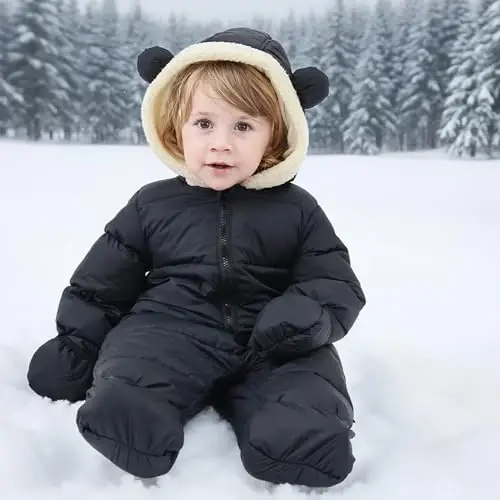 BFUSTYLE Chaqaloq qor kostyumi 0-24 oy Qishki kiyimlar Go'dak o'g'il qiz Puffer kurtka Yangi tug'ilgan chaqaloqlar uchun bir qismli palto kaput bilan - 3