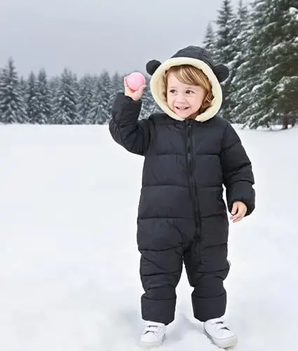 BFUSTYLE Chaqaloq qor kostyumi 0-24 oy Qishki kiyimlar Go'dak o'g'il qiz Puffer kurtka Yangi tug'ilgan chaqaloqlar uchun bir qismli palto kaput bilan - 4
