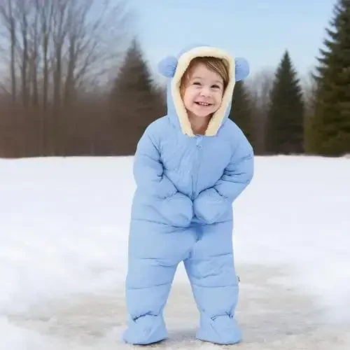 BFUSTYLE Baby Snowsuit 0-24 Months Winter Clothes Infant Boy Girl Puffer Jacket Newborn One Piece Coat with Hooded - 3