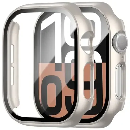 BHARVEST 2 Pack Case for Apple Watch Series 10 42mm Screen Protector, Slim Hard PC Case with Tempered Glass Screen Protector HD Ultra-Thin Bubble-Free Cover For Apple Watch 10 42mm,Starlight - 1