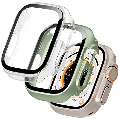 BHARVEST 2 Pack Hard PC Case Compatible with Apple Watch Series 3/2/1 38mm, Case with Tempered Glass Screen Protector Overall Bubble-Free Cover for iWatch Accessories, Black+Black - BHARVEST