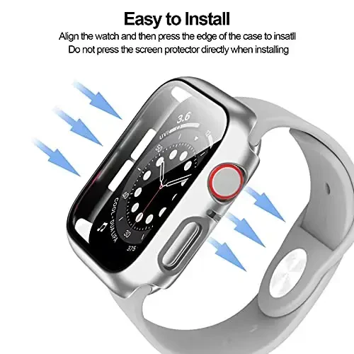 BHARVEST 2 Pack Hard PC Case Compatible with Apple Watch Series 3/2/1 42mm, Case with Tempered Glass Screen Protector Overall Bubble-Free Cover for iWatch Accessories, Black+Silver - 5